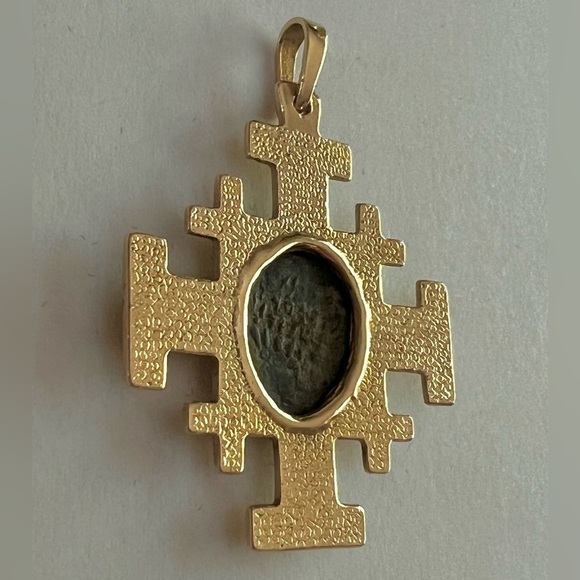 14k Gold Ancient Widow’s Mite coin pendant holy land Jerusalem BCE - Picture 9 of 14